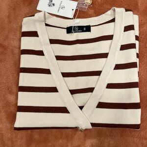 Cream and Brown Striped sleeveless vest